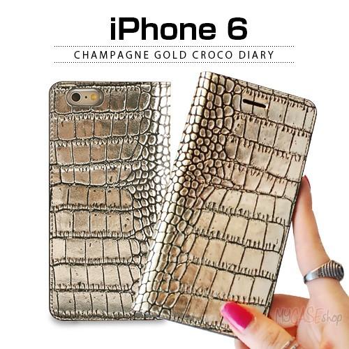お取り寄せ iPhone6s iPhone6 ケース カバー Gaze Champagne Gold Croco Diary ゲイズ シャンパンゴールドクロコダイアリー 手帳型 レザーケース スマホケース｜option