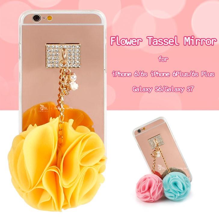 お取り寄せ iPhone6s ケース Flower Tassel Mirror Case iPhone 6s Plus Galaxy S7｜option