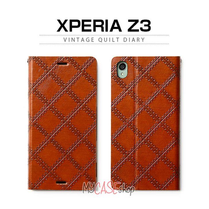 お取り寄せ xperia z3 ケース ZENUS Vintage Quilt Diary 手帳型 レザー ケース カバー｜option