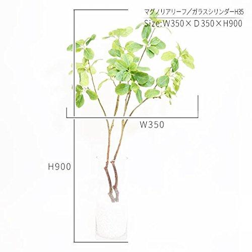 GREENPARK マグノリアリーフ ガラスシリンダー H35 白玉石 造花 フェイクグリーン 