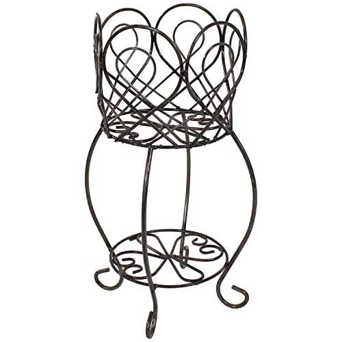 新入荷 Sunnydaze スカラップスチールプラントスタンド 棚付き 素朴なブラウン仕上げ 小さなメタルプランターホルダー 家庭や庭用 屋内または屋外用 21.5インチ 【O7635692667】(27432円)