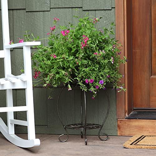 新入荷 Sunnydaze スカラップスチールプラントスタンド 棚付き 素朴なブラウン仕上げ 小さなメタルプランターホルダー 家庭や庭用 屋内または屋外用 21.5インチ 【O7635692667】(27432円)