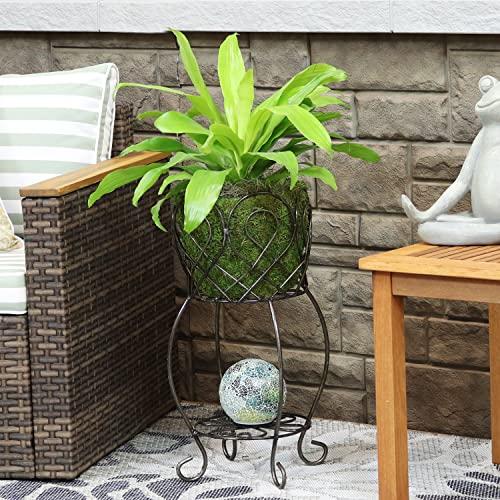 新入荷 Sunnydaze スカラップスチールプラントスタンド 棚付き 素朴なブラウン仕上げ 小さなメタルプランターホルダー 家庭や庭用 屋内または屋外用 21.5インチ 【O7635692667】(27432円)