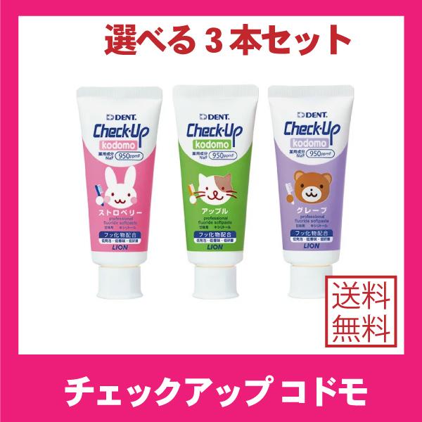 384円 新品 選べる3本セット チェックアップ コドモ Check Up Kodomo 歯磨き粉 60g入 ライオン Lion 子供 歯みがき 虫歯予防 歯周病 歯槽膿漏 2