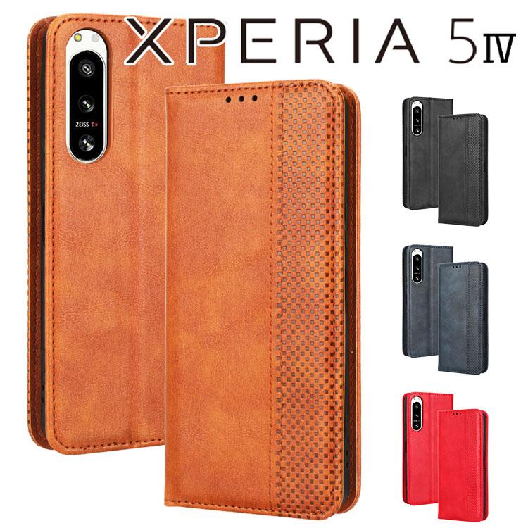 Xperia 5 IV ケース 手帳 xperia5 iv 手帳型 スマホケース エクスペリア5 マーク4 チェック柄 合革 レトロ 手帳 ケース チェックライン手帳ケース ポイント消化 | ブランド登録なし