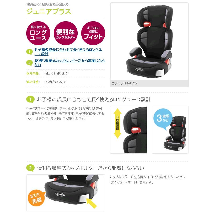 グレコ ジュニアシート ジュニアプラス メトロポリタン GRACO 3歳頃からのロングユース仕様 　収納式カップホルダー付【P/N】【送料無料　沖縄・｜orange-baby｜03