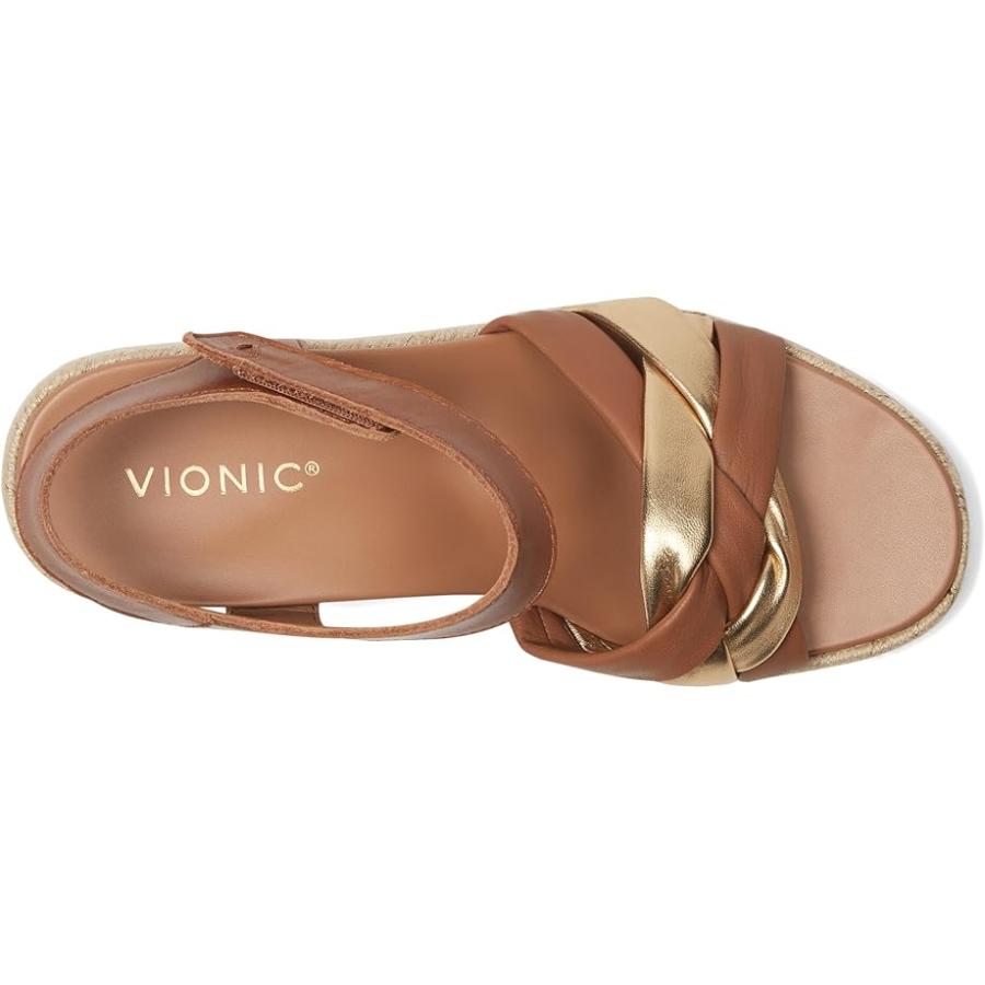 vionic VIONIC Saratoga エスパドリーユ Sandals レディース ヒール パンプス Tan/Gold レザー_1