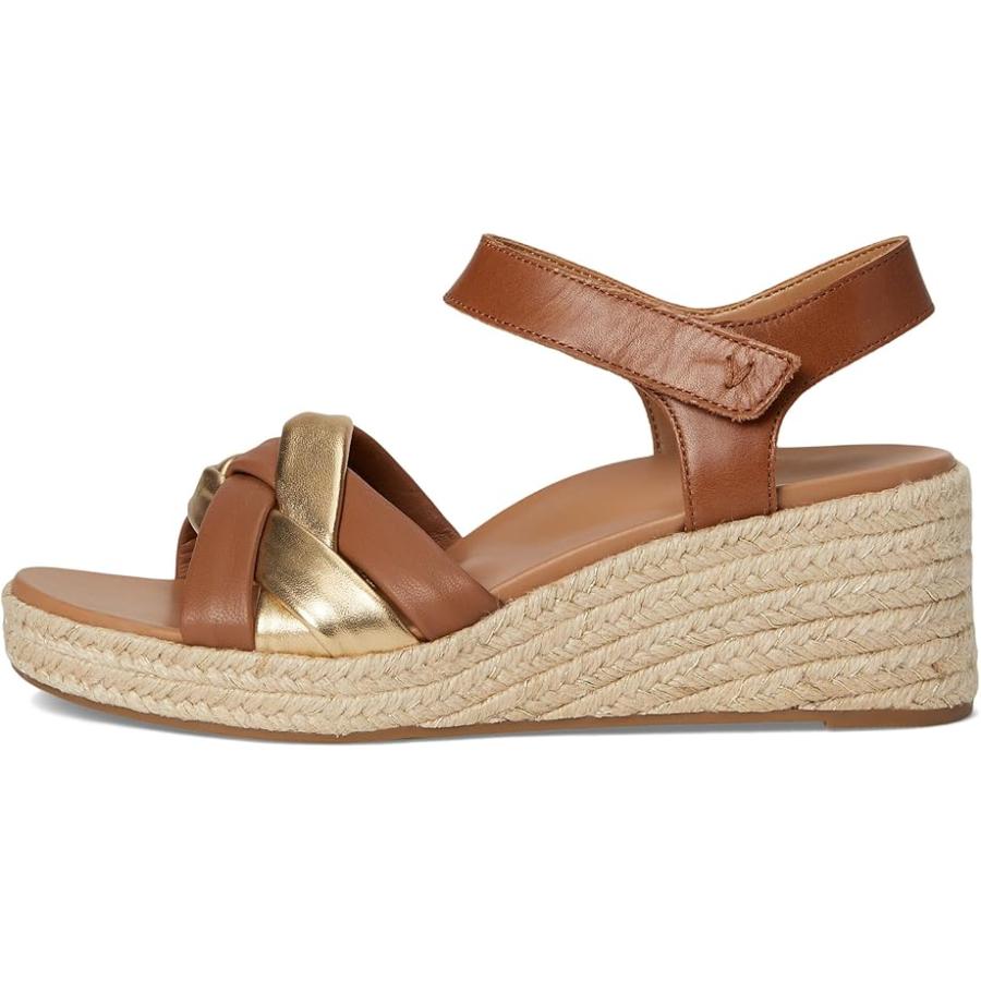 vionic VIONIC Saratoga エスパドリーユ Sandals レディース ヒール パンプス Tan/Gold レザー_3