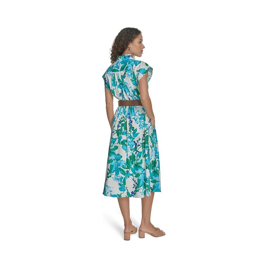 カルバン・クライン Calvin Klein Belted Floral Cotton Aline レディース ドレス Kelly Multi_1