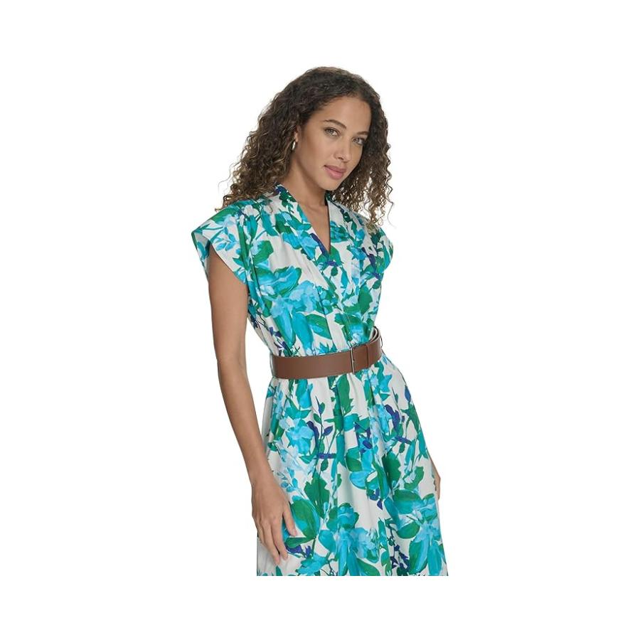 カルバン・クライン Calvin Klein Belted Floral Cotton Aline レディース ドレス Kelly Multi_2