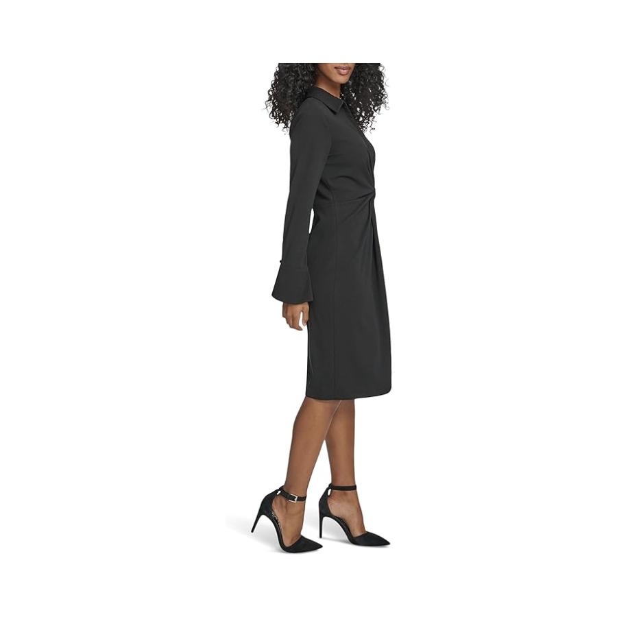 カルバン・クライン Calvin Klein Long Sleeve Scuba Crepe Twist Front Sheath レディース ドレス_1
