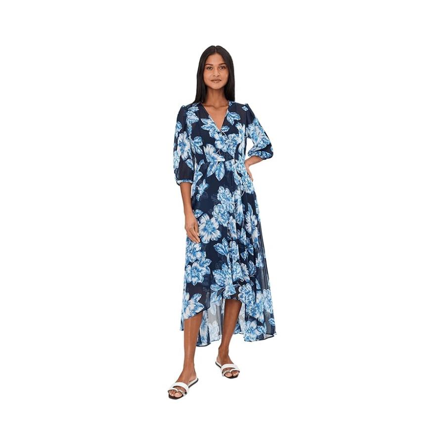 カルバン・クライン Calvin Klein 3/4 Sleeve Floral Chiffon マックスi レディース ドレス Indigo Mul