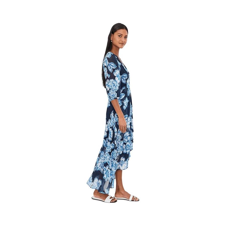 カルバン・クライン Calvin Klein 3/4 Sleeve Floral Chiffon マックスi レディース ドレス Indigo Mul