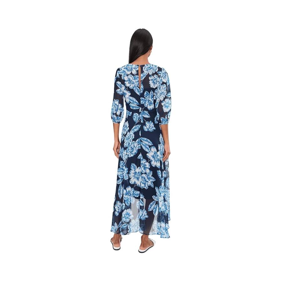 カルバン・クライン Calvin Klein 3/4 Sleeve Floral Chiffon マックスi レディース ドレス Indigo Mul