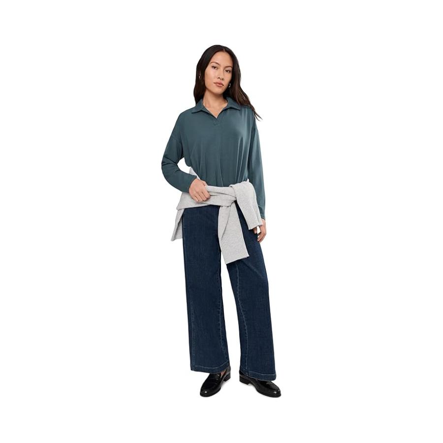 Eileen Fisher Petite ストレッチ Jersey ニット Boxy Henley Top レディース シャツ トップス Eucal_1