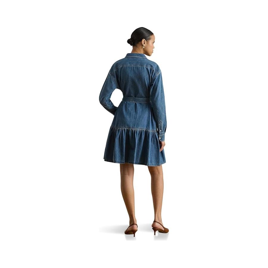 ラルフ・ローレン Lauren Ralph Belted デニム Tiered Shirtdress