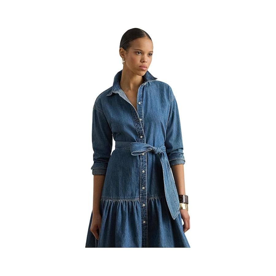 RALPH LAURN デニムドレス ラルフ・ローレン Lauren Ralph Belted デニム Tiered Shirtdress