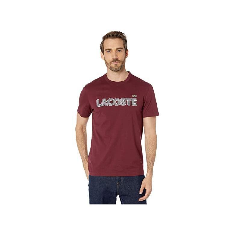 ラコステ Lacoste Short Sleeve Heavy Jersey Tattersall Tops メンズ 大特価 Regular T Shirt Shirts Wine