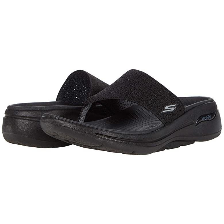 国内正規品 スケッチャーズ Go Walk Arch Fit Knit 3 Point Sandal レディース サンダル Black