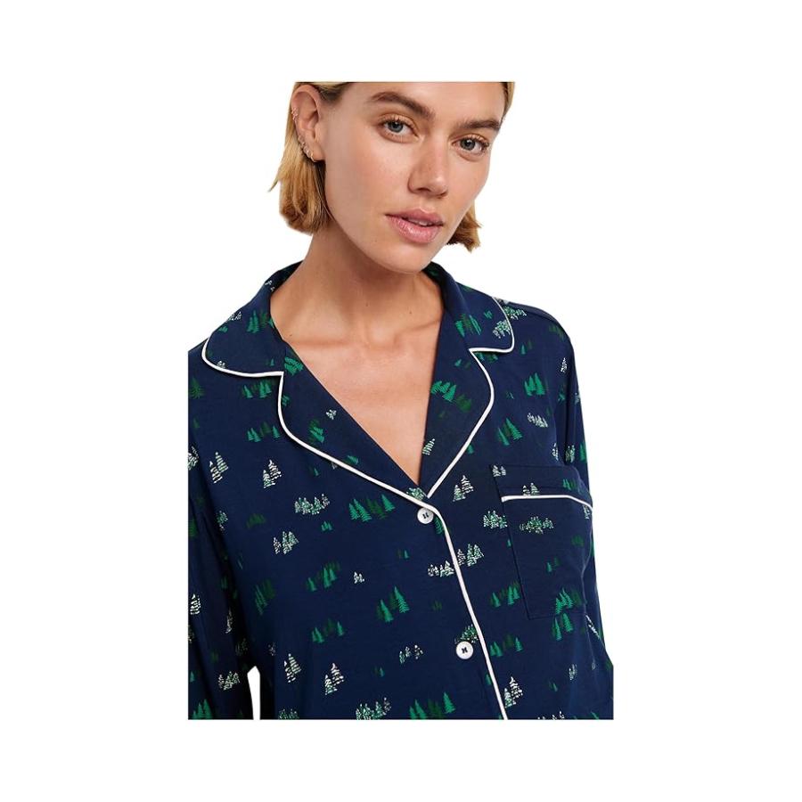 Eberjey Gisele Printed Long Pj Set レディース Sleepwear Forest Pine Navy/Ivory_2