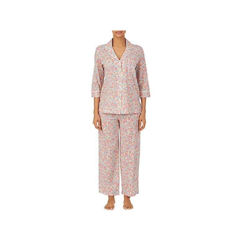100 安い Pants Long Collar Notch Sleeve 3u002f4 Lauren Ralph Lauren ブランド 人気 新作 日本未発売 海外限定 Pj Floral Blush パジャマ 部屋着 レディース Set 下着 靴下 部屋着