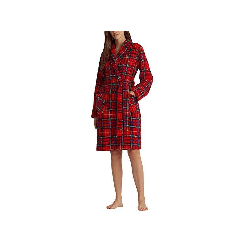 激安先着 海外限定 Plaid Red パジャマ 部屋着 レディース Robe Soft So Printed Poly Recycled Lauren Ralph Lauren ブランド 人気 新作 日本未発売 下着 靴下 部屋着