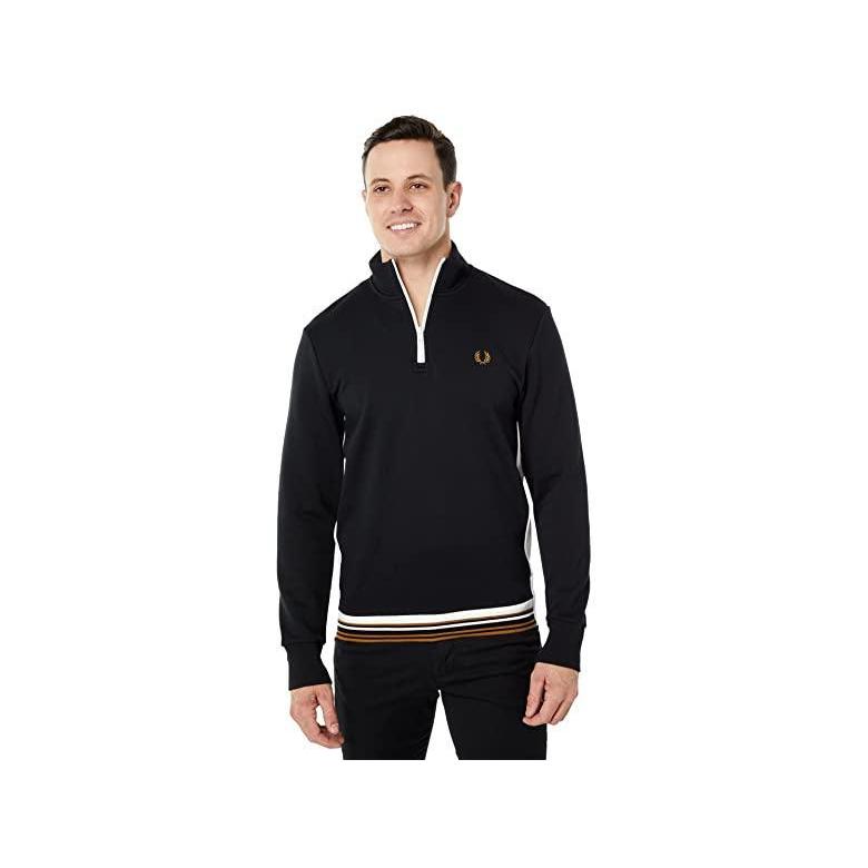 ファッションなデザイン Sweatshirt Zip 1u002F2 Panel Contrast フレッドペリー メンズ Black パーカー スウェット パーカー