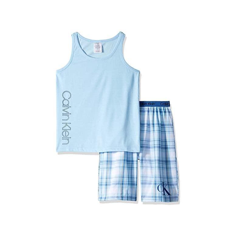 超格安価格 Pajama Bottom And Top Sleepwear Piece 2 カルバン クライン ブランド 人気 新作 日本未発売 海外限定 Set Plaid River Ck Bell Blue パジャマ 部屋着 メンズ Pj 下着 靴下 部屋着