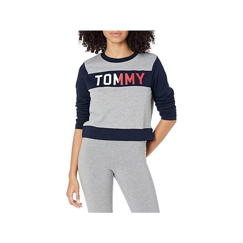 定番人気 With Grey Heather パジャマ 部屋着 レディース Pj Lounge Top Pullover Sweater Sweatshirt Crop Style Retro トミー ヒルフィガー ブランド 人気 新作 日本未発売 海外限定 Blue Block Color Sleeves 下着 靴下 部屋着