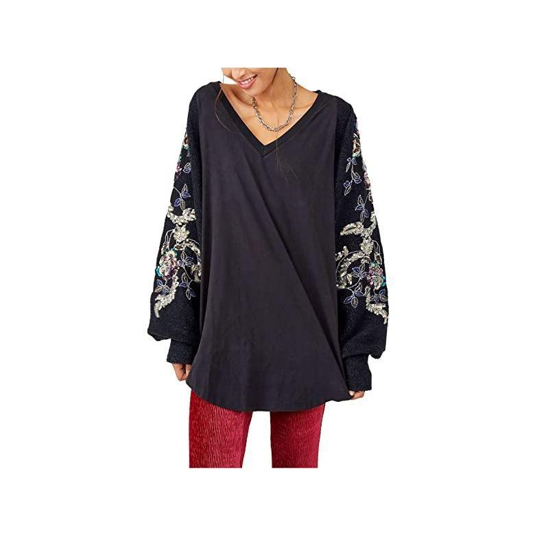 生まれのブランドで 人気 新作 日本未発売 海外限定 ブランド Combo Black トップス シャツ レディース Tunic Sequin Embroidered Together Better フリーピープル トップス