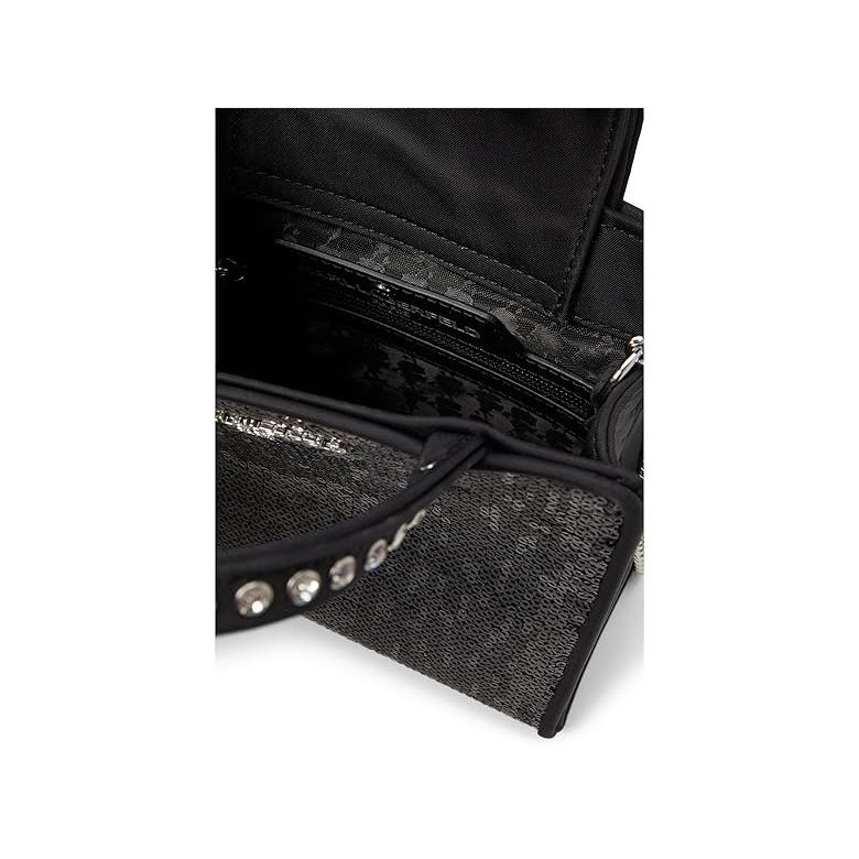 売りストア Karl Lagerfeld Paris Ikons Mini Satchel レディース ハンドバッグ かばん Black Sequin