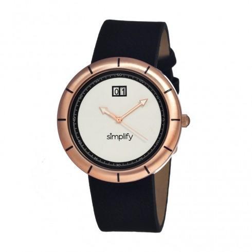 The 1300 White Dial Black Leather Men's Watch