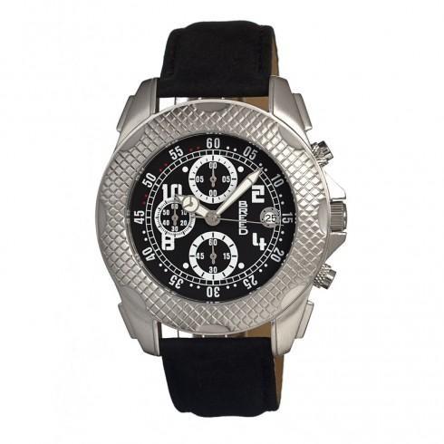 Chronograph Black Dial Black Leather Men