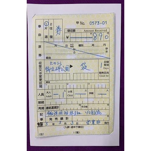 令和3年3月3日たのうら御立岬公園〜袋駅間33.3kmゾロ目記念特別補充券｜orange-railway｜04