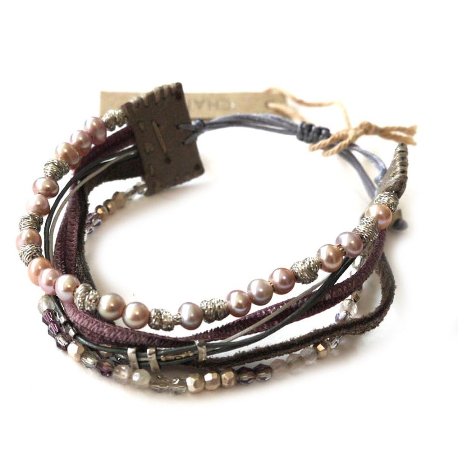 CHAN LUU チャンルー モーブピンクミックス5連ストーン＆レザー