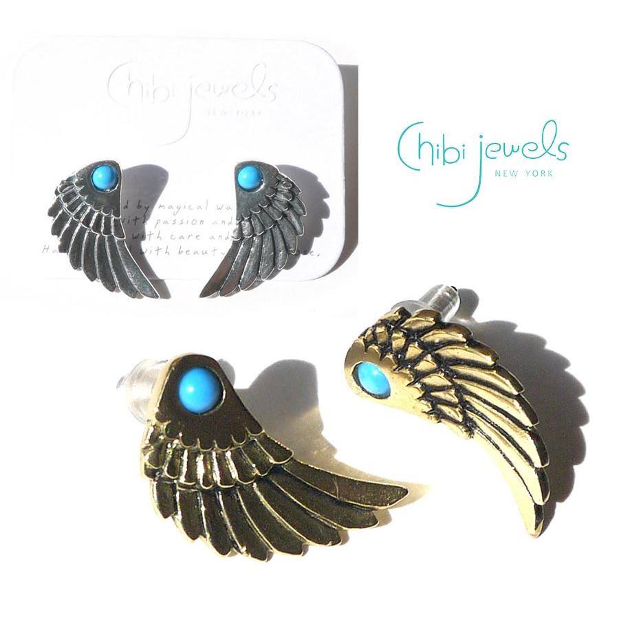 Chibi Jewels（チビジュエルズ） ターコイズ＆フェザー羽のピアス