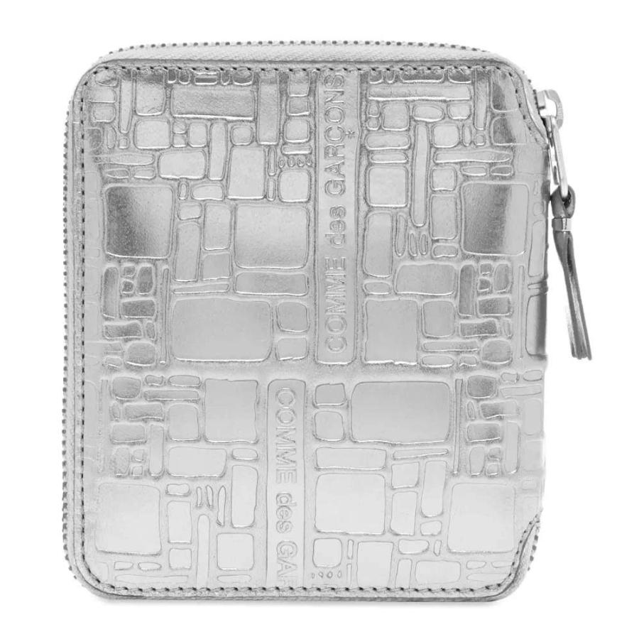 コムデギャルソン COMME des GARCONS レザー二つ折り財布 ゴールド シルバー メタリック ラウンドファスナー エンボスロゴ EMBOSSED LOGOTYPE SA2100EGの画像