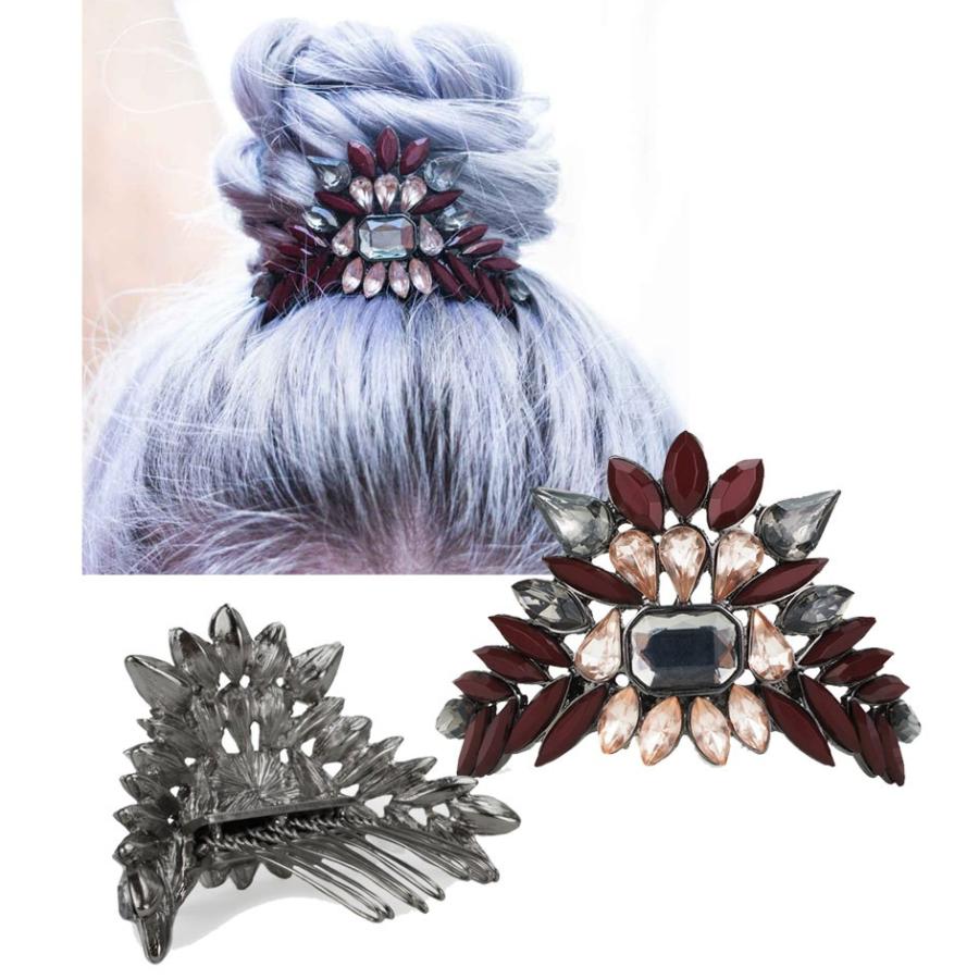 Kitsch（キッチュ）Crystal Bun Pin Gunmetalクリスタルヘアアクセサリー/ヘアコーム/ヘアピン/ガンメタル