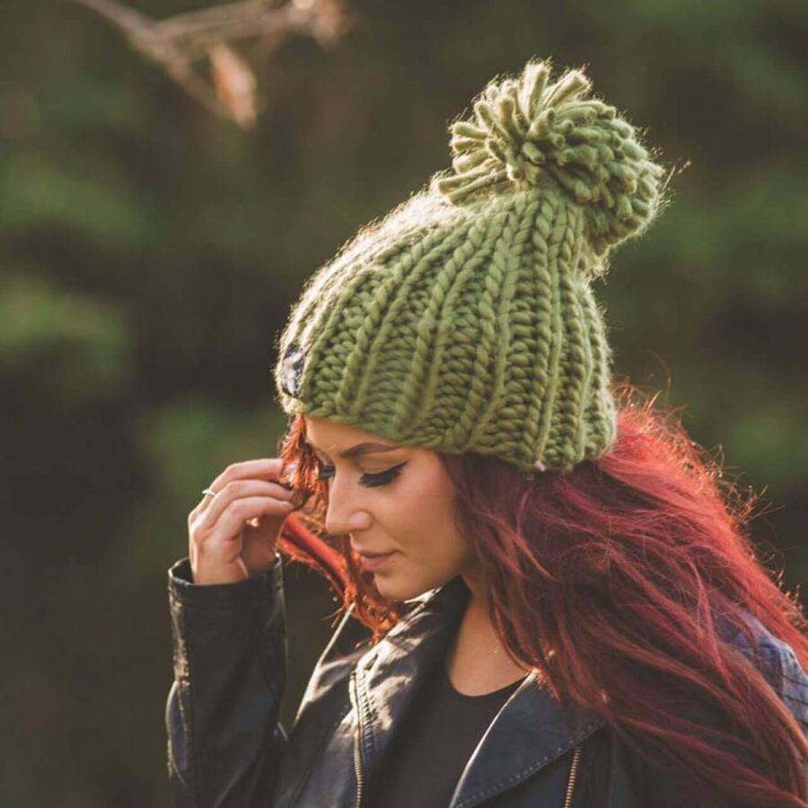 Kitsch キッチュ ニット帽子 ポンポン付きざっくりニットキャップ