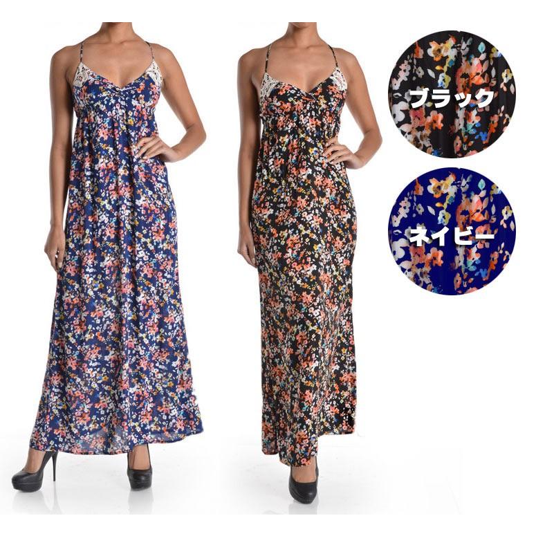 Lani ラニ キヤリコフラワー柄マキシワンピース ロングドレス ブラック