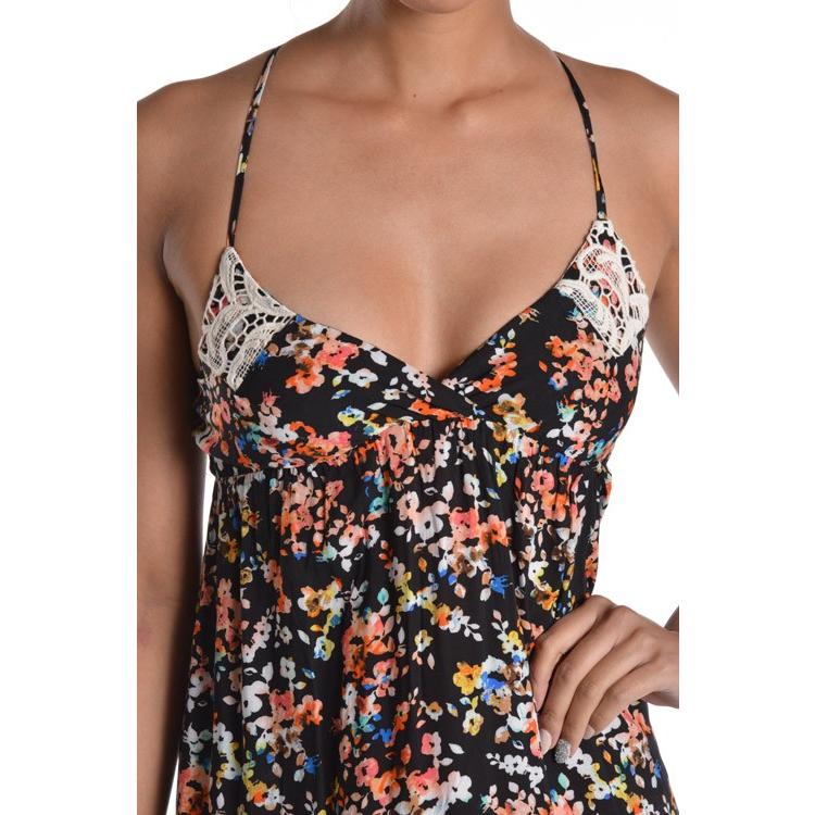 Lani ラニ キヤリコフラワー柄マキシワンピース ロングドレス ブラック