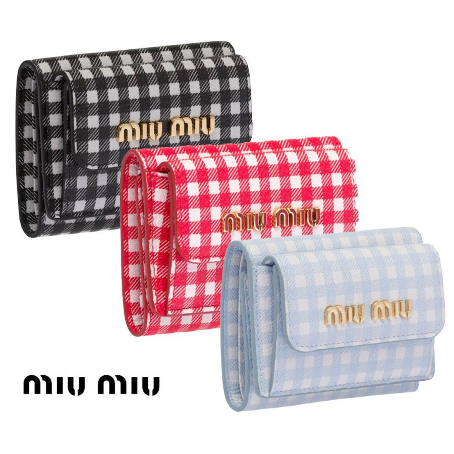 MiuMiu(ミュウミュウ) 三つ折り財布 ギンガムチェック柄レザー