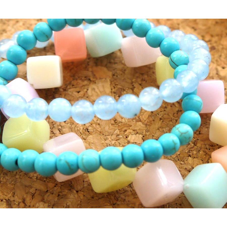 メール便送料無料 OrangeCandy オレンジキャンディー パワーストーンブレスレット アクアブルージェイド、ハウライトターコイズ |  | 02