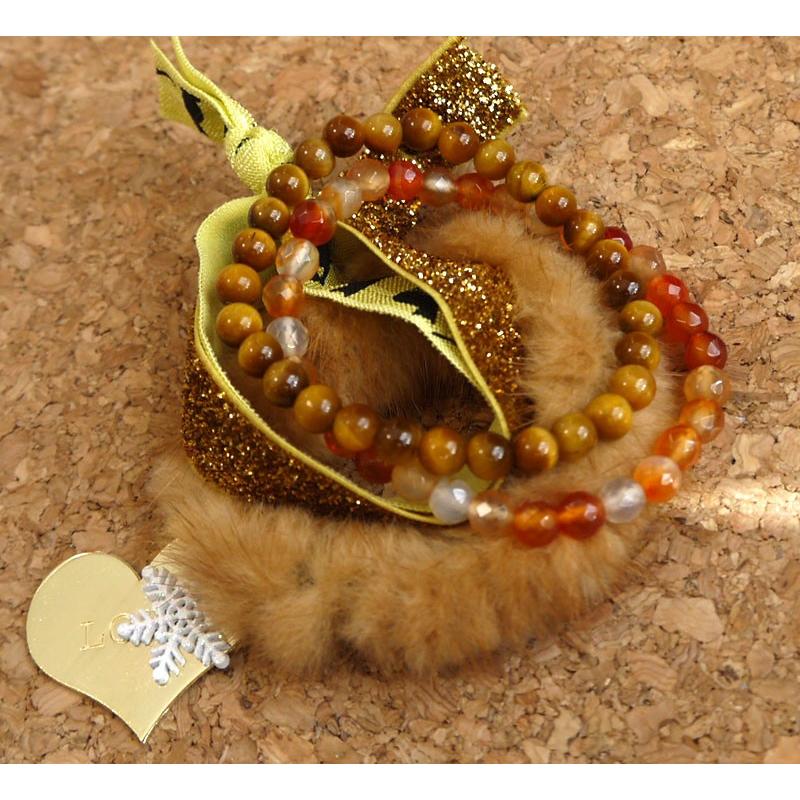 メール便送料無料 OrangeCandy オレンジキャンディー ミンクファー＆パワーストーンブレスレット タイガーアイ＆カーネリアン | 