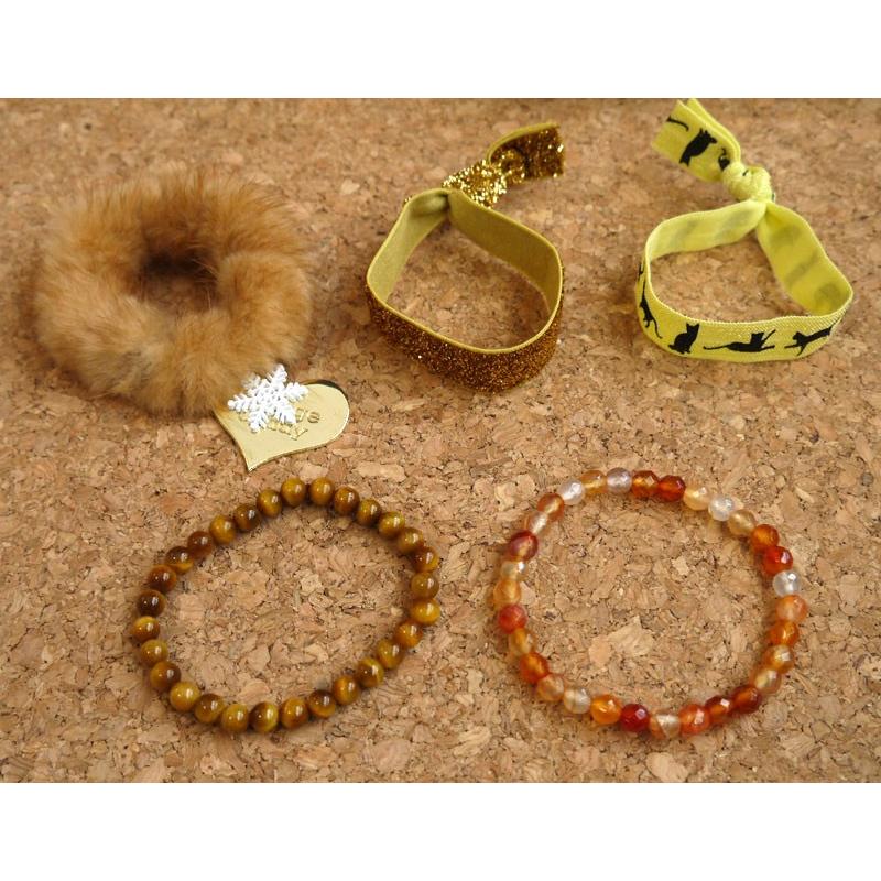 メール便送料無料 OrangeCandy オレンジキャンディー ミンクファー＆パワーストーンブレスレット タイガーアイ＆カーネリアン |  | 03