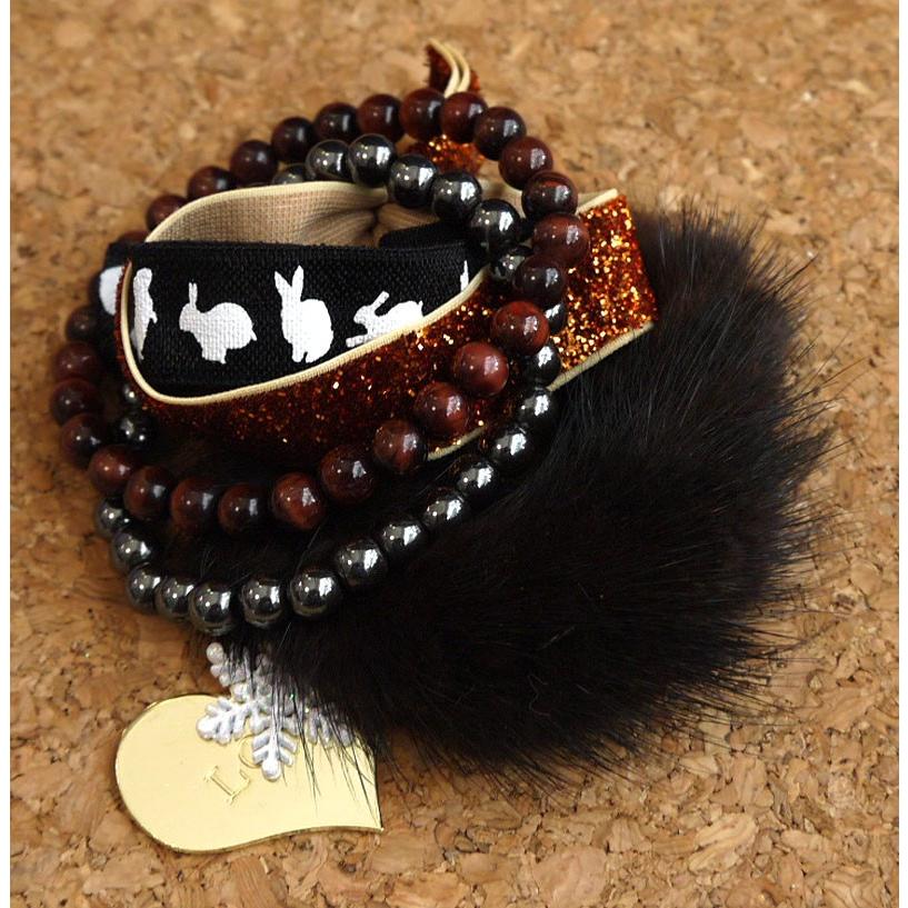 メール便送料無料 OrangeCandy オレンジキャンディー ミンクファー＆パワーストーンブレスレット レッドタイガーアイ＆ヘマタイト | 