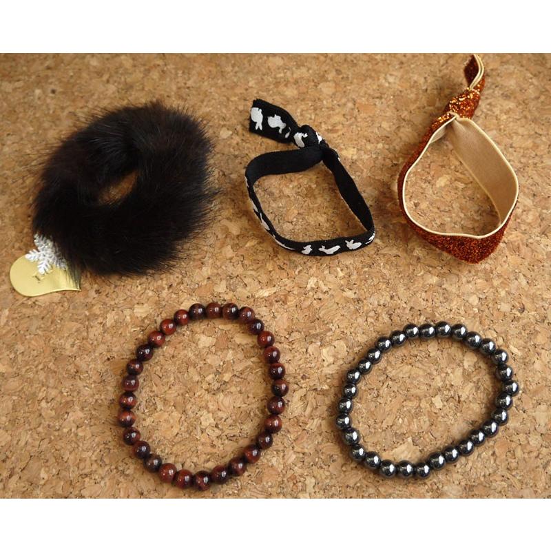 メール便送料無料 OrangeCandy オレンジキャンディー ミンクファー＆パワーストーンブレスレット レッドタイガーアイ＆ヘマタイト |  | 01