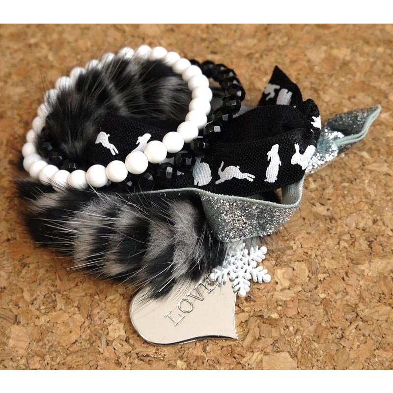 メール便送料無料 OrangeCandy オレンジキャンディー ミンクファー＆パワーストーンブレスレット ブラックオニキス＆ホワイトオニキス | 