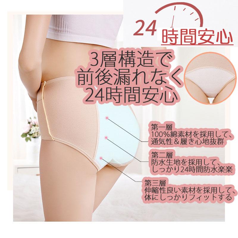 4枚セット サニタリーショーツ 生理用ショーツ 綿 ショーツレディース パンツ インナー大きいサイズ  夜用 女性用 漏れ防止 |  | 06