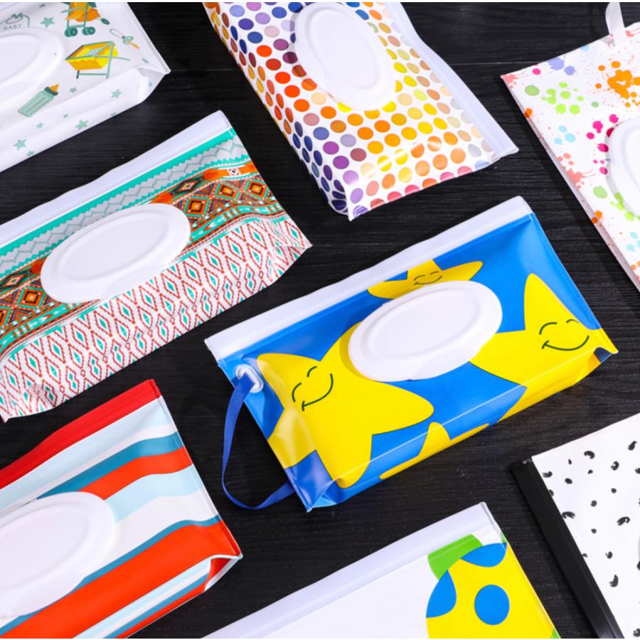 ウェットティッシュポーチ おしりふきポーチ フタ付きジッパーバッグ